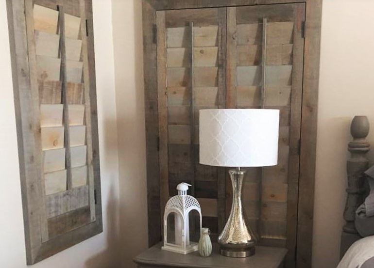 Orlando bedroom with repurposed wood shutters.